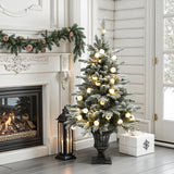 Pre-Lit Snow-Flocked Christmas Tree with Pot,4Ft