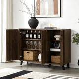 Leo Mid-Century Modern Dark Walnut Finish Wood Sideboard Cabinet, 45"W