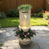 Resin Outdoor Waterfall Fountain with Planter and LED Lights, 33'' H