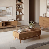 Eric oak finish coffee table with storage