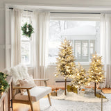 Pre-Lit Snowy Christmas Tree with Metal Base- Set of 3