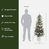 Pre-Lit Flocked Artificial Tree Christmas with Potted,5Ft