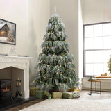 Snow-Flocked Christmas Tree with Lights& Stand,7Ft