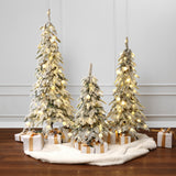 Pre-Lit Flocked Christmas Trees with Metal Stand,Set of 3