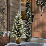 4Ft Pre-Lit LED Battery-Operated with Timer Artificial Flocked Fir Christmas Tree with Square Planter
