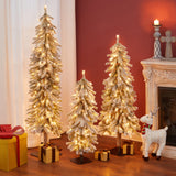 Set of 3 Pre-Lit LED Flocked Fir Slim Artificial Christmas Trees