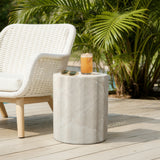 Outdoor Side Table, Round End Table for Outside with Marbled Look, 17.7'' H