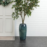 Ceramic Tall Planter, Large Plant Pots with Drainage Hole, Blue 23'' H