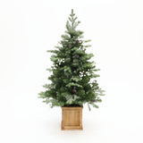 Pre-Lit Green Christmas Pine Tree with Wood Pot,3.9Ft