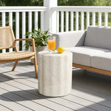 Outdoor Side Table, Round End Table for Outside with Marbled Look, 17.7'' H