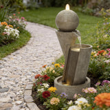 Resin Outdoor Waterfall Fountain with LED Lights, 34.8'' H