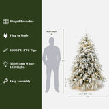 Pre-Lit Snowy Branches Christmas Tree with Stand,6.5Ft
