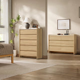 Modern Wood Storage Dresser  with with Faux Marble Top,Oak
