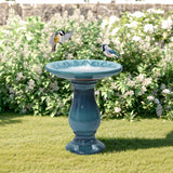 Blue-Green Glazed Outdoor Ceramic Pedestal Bird bath, 26.5"