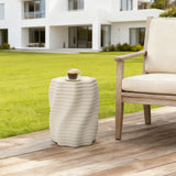 Beige Sculptural Outdoor Side Table for Patio, 18.3'' H