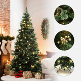 Pre-Lit Green Artificial Pine Christmas Tree with Base, 6.5ft