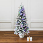 5ft-small-pre-lit-flocked-artificial-christmas-tree-potted-with-led-lights-multicolored