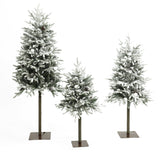 Pre-Lit Snowy Christmas Tree with Metal Base- Set of 3