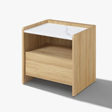 Modern Wood Storage End Table with with Faux Marble Top,Oak