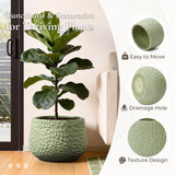 Green Large Round Planter with Floral Texture, Decorative Garden Plant Pot 16'' Dia