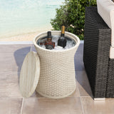 Woven Texture Outdoor Side Table with Storage, 18.7''