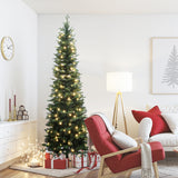 Pre-Lit Green Slim Christmas Tree with Metal Stand,7Ft