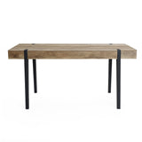 Oak Finish MDF Wood Black Metal Dining Table