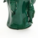 Marine green ceramic fish tall vase, 12.2"