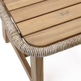 Solid Wood Outdoor Side Table with Woven Wicker Trim, 17.7'' H