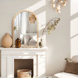 Scalloped wood frame arch wall mirror