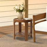 Acacia Wood Outdoor Side Table with Tray Top and Shelf, 20.4''