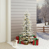 Pre-Lit Snow-Flocked Christmas Tree with Base,4Ft