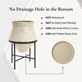 Beige cauldron cachepot planter with black stands, set of 2