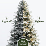 Pre-Lit Green Snowy Christmas Tree with Stand,7ft