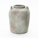 Rustic Gray & Brown Round Terracotta Vase with Handles,13.4''
