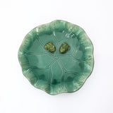 Aqua Green Ceramic Toadstool Birdbath with 2 Frogs, 20''