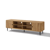 Mira Modern Wood TV Stand with Storage and Rounded Edges, Oak 71"