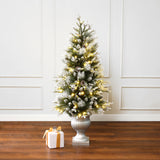 Pre-Lit Green Christmas Tree with Light Faux Snow,4.5ft