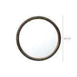 Aged wood finish crater pattern round wall mirror