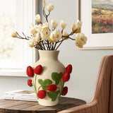 Ivory ceramic vase with strawberries, 11" h