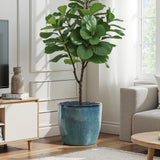 Forest Fade Ribbed Ceramic Planters Pots Glossy Green Gradient, 15"