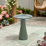 Green Outdoor Ceramic Birdbath with Swirl Pattern,20.5''