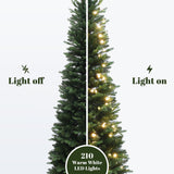 Pre-Lit Green Slim Christmas Tree with Metal Stand,7Ft