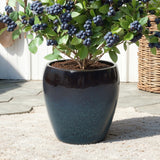 Gradient Blue Round Ceramic Planter, Glazed Plant Pots with Drainage 12'' Dia