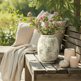 Old-World Distressed White Round Terracotta Vase,10''