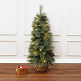 Pre-Lit Green Full Christmas Tree Potted,3.9Ft