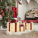 Pre-Lit Wavy-Design Holiday Gift Box Decorative, Set of 3