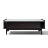 Modi Wenge Wood Coffee Table with Faux Marble Top, 47"
