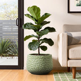 Green Large Round Planter with Floral Texture, Decorative Garden Plant Pot 16'' Dia