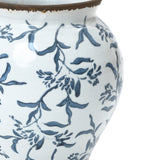 Blue Wide-Mouth Waterproof Round Floral Ceramic Vase,9.4''